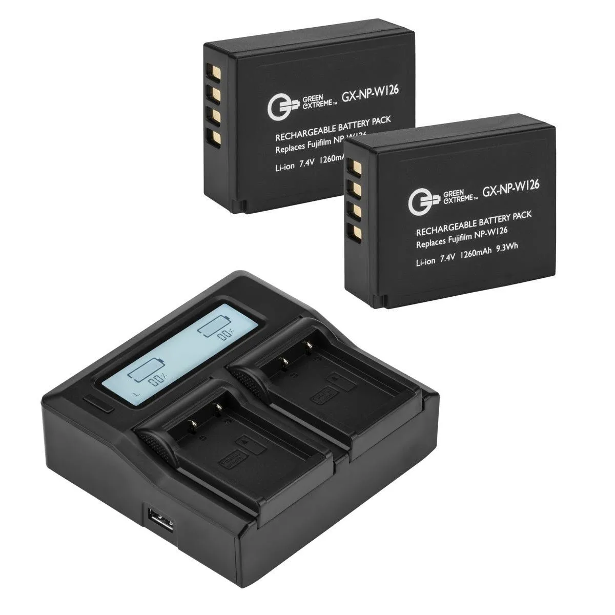 Green Extreme Battery Green Extreme NP-W126 2 Pack Battery & Dual Charger Kit 7.4V 1260mAh — product photo