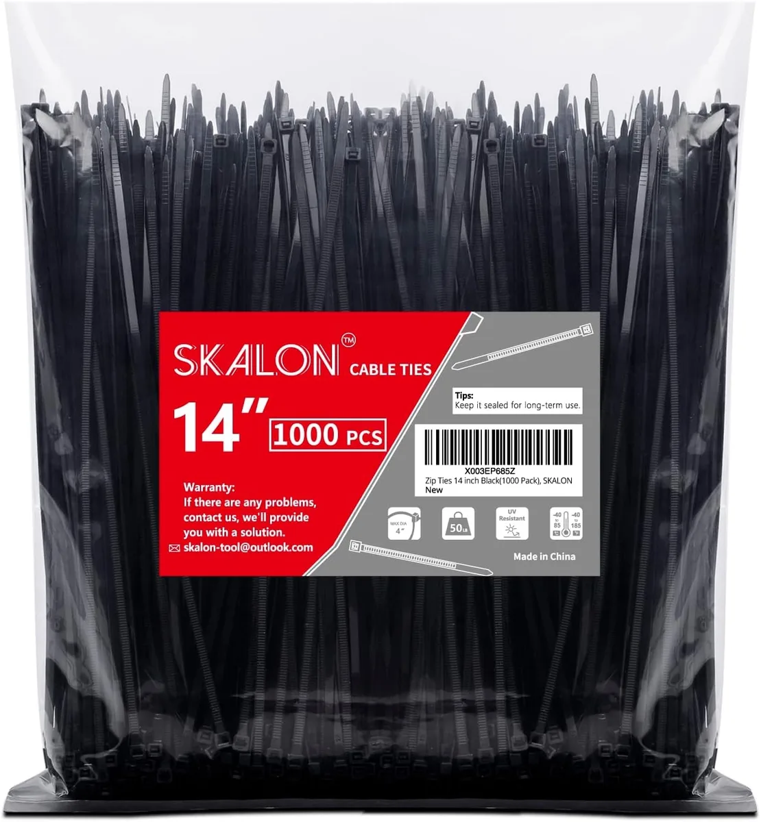 Ennovor Ennovor 14 inch Black 50lb UV Resistant Cable Ties 1000 Pack — product photo