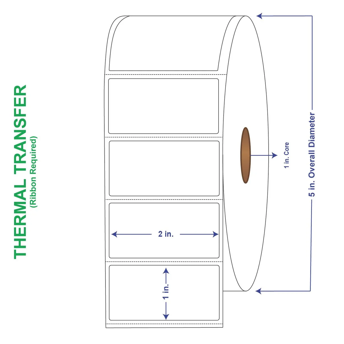 Four rolls of white perforated thermal-transfer label paper in a carton