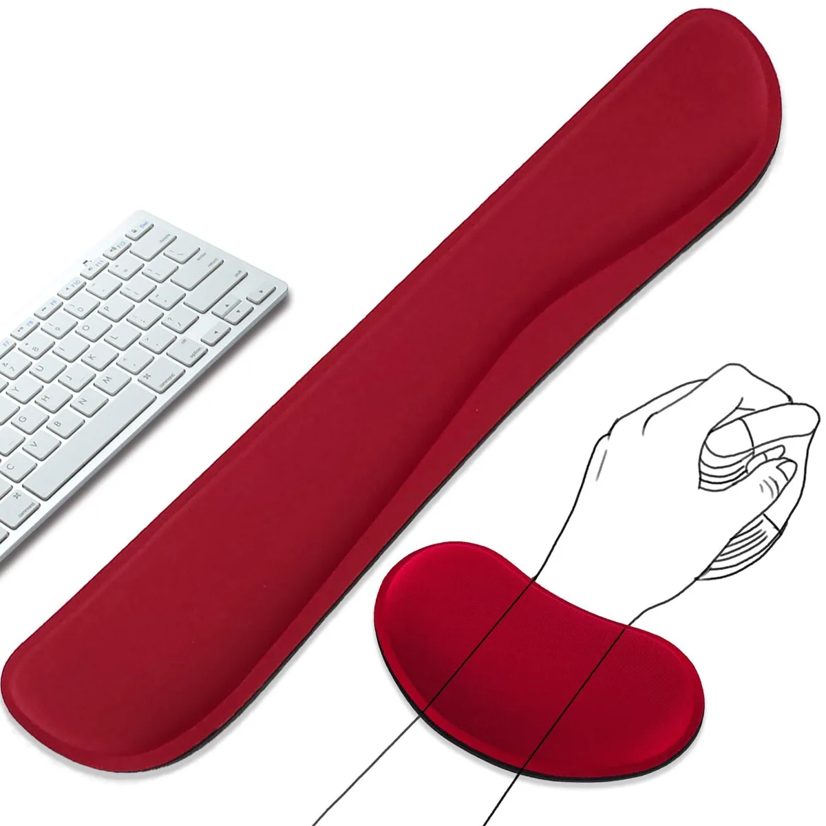 Two red wrist rests, keyboard and mouse size, memory foam with rubber base