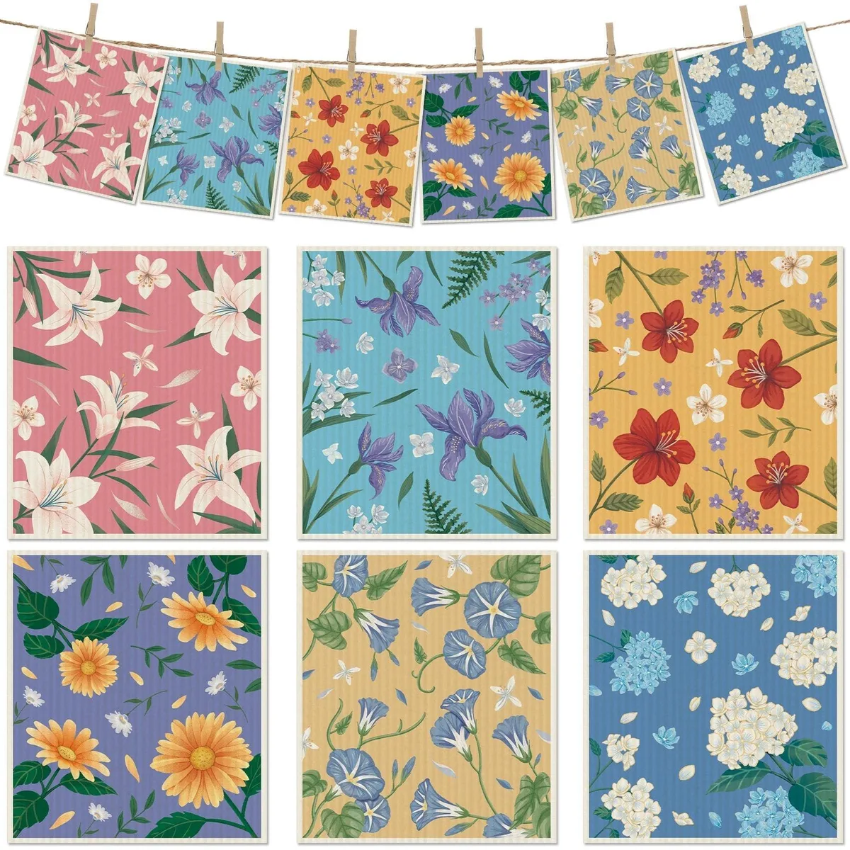 Swedish Paper Cloths 6 Pack Lily Floral 7.5x7.1 in — product photo
