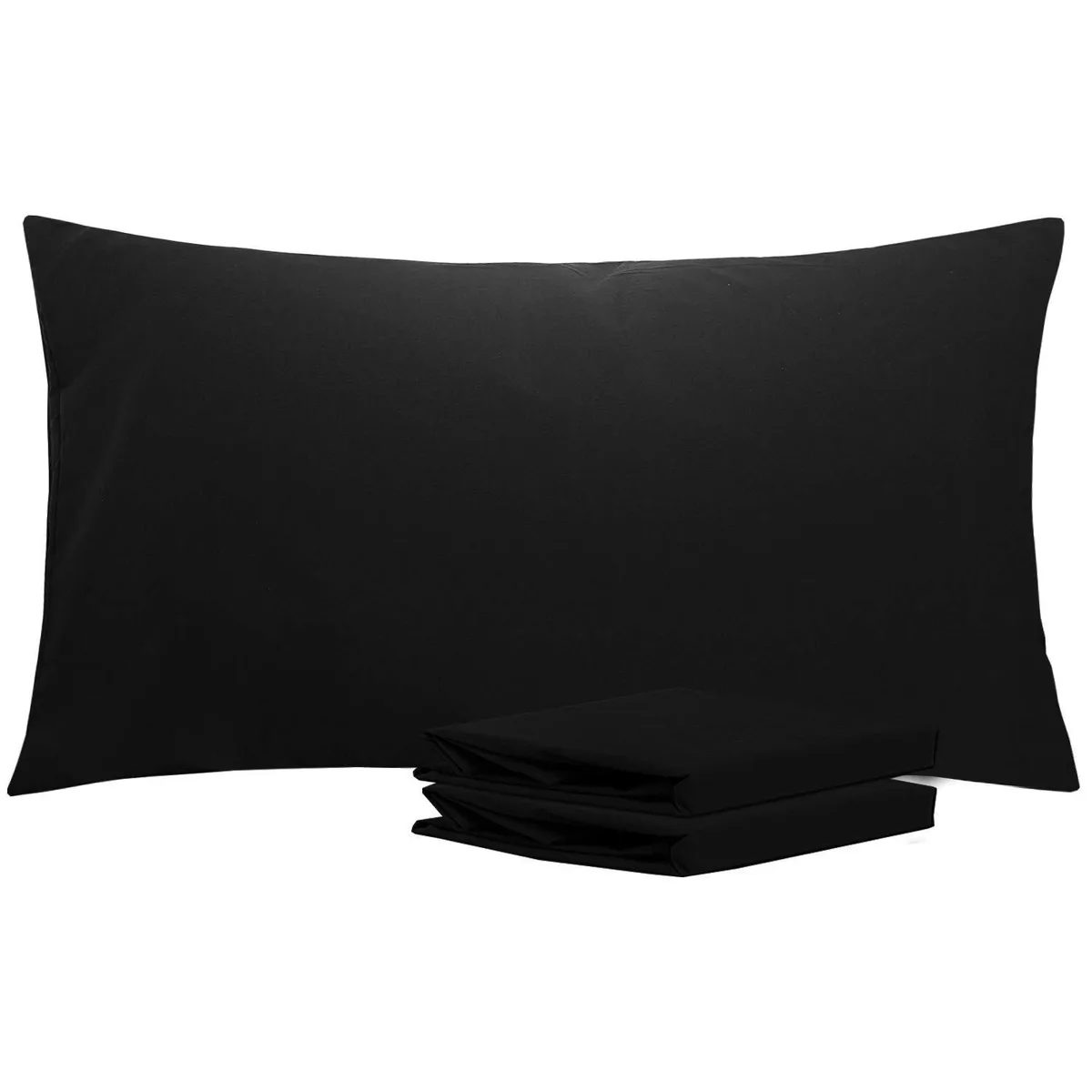 Two black microfiber pillowcases with envelope closure, 20 by 36 inches