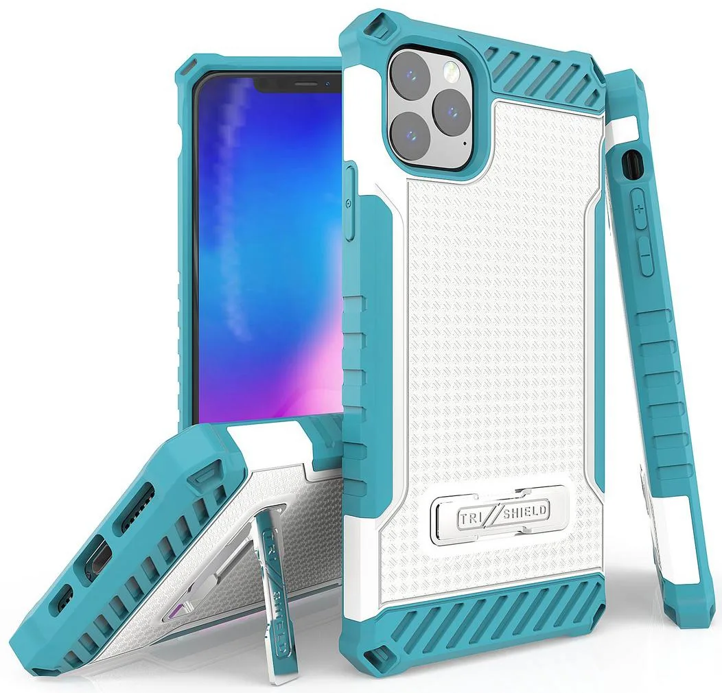 Nakedcellphone Nakedcellphone Tri-Shield Kickstand Case + Lanyard Strap White Turquoise iPhone 11 Pro — product photo