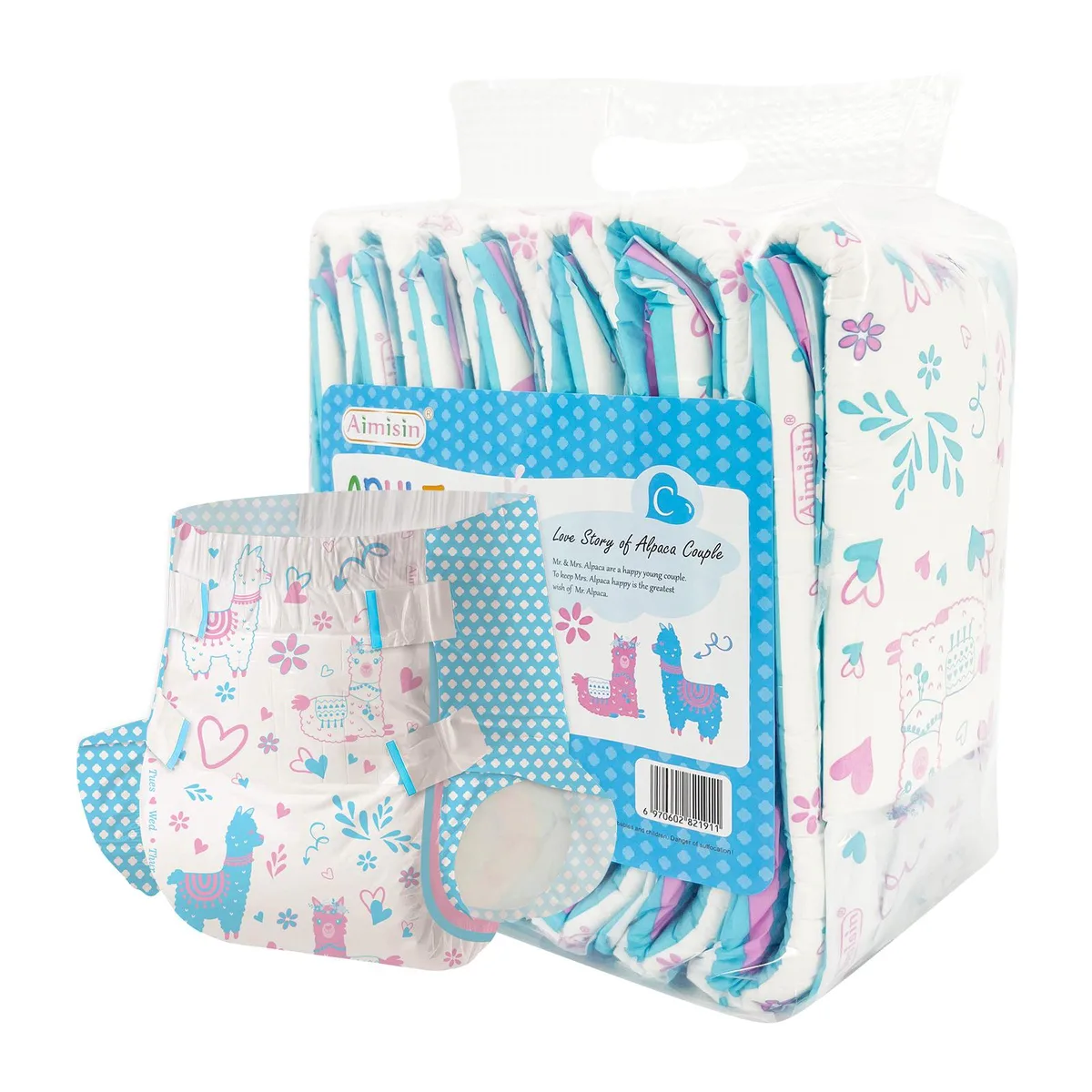Aimisin Aimisin Adult Diaper XX-Large 7pcs Mr. &amp; Mrs. Alpaca Print — product photo