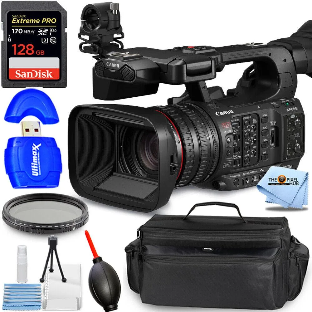 Canon International Canon XF605 4K HDR professional camcorder 7PC accessory bundle — product photo