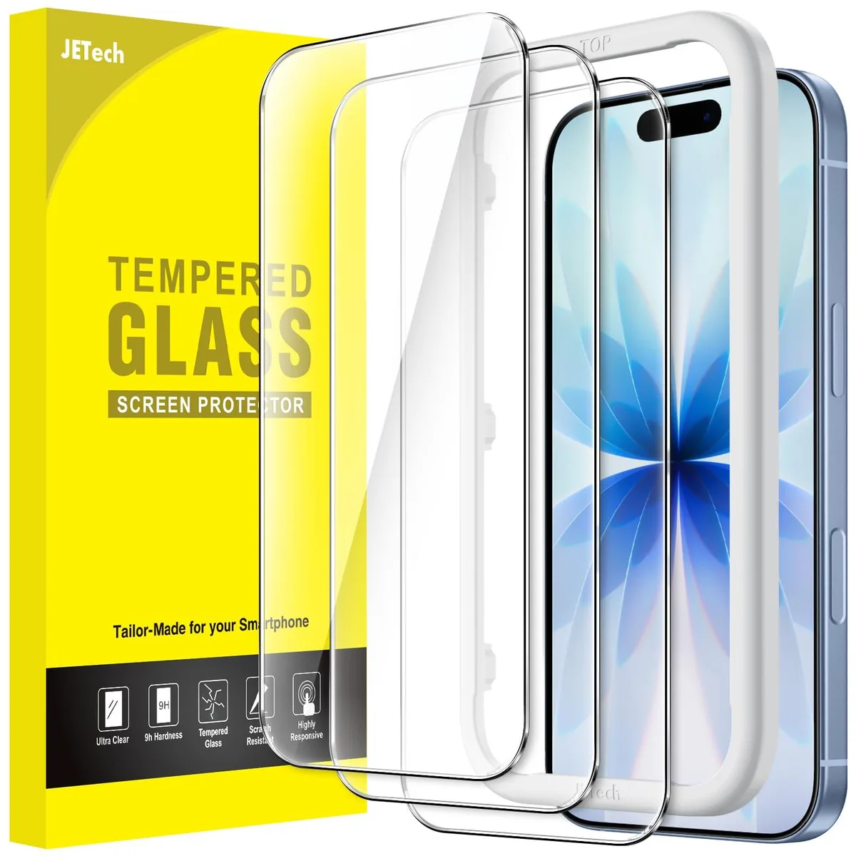 Three clear tempered glass screen protectors with alignment tool for iPhone 17 6.3 inch