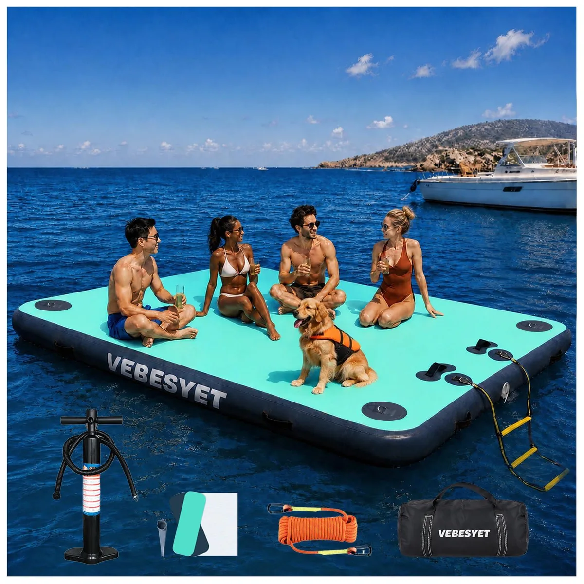  Swimline Inflatable Floating Dock 5ft × 6ft × 6" 455 lb Mint Green+Navy Blue — product photo