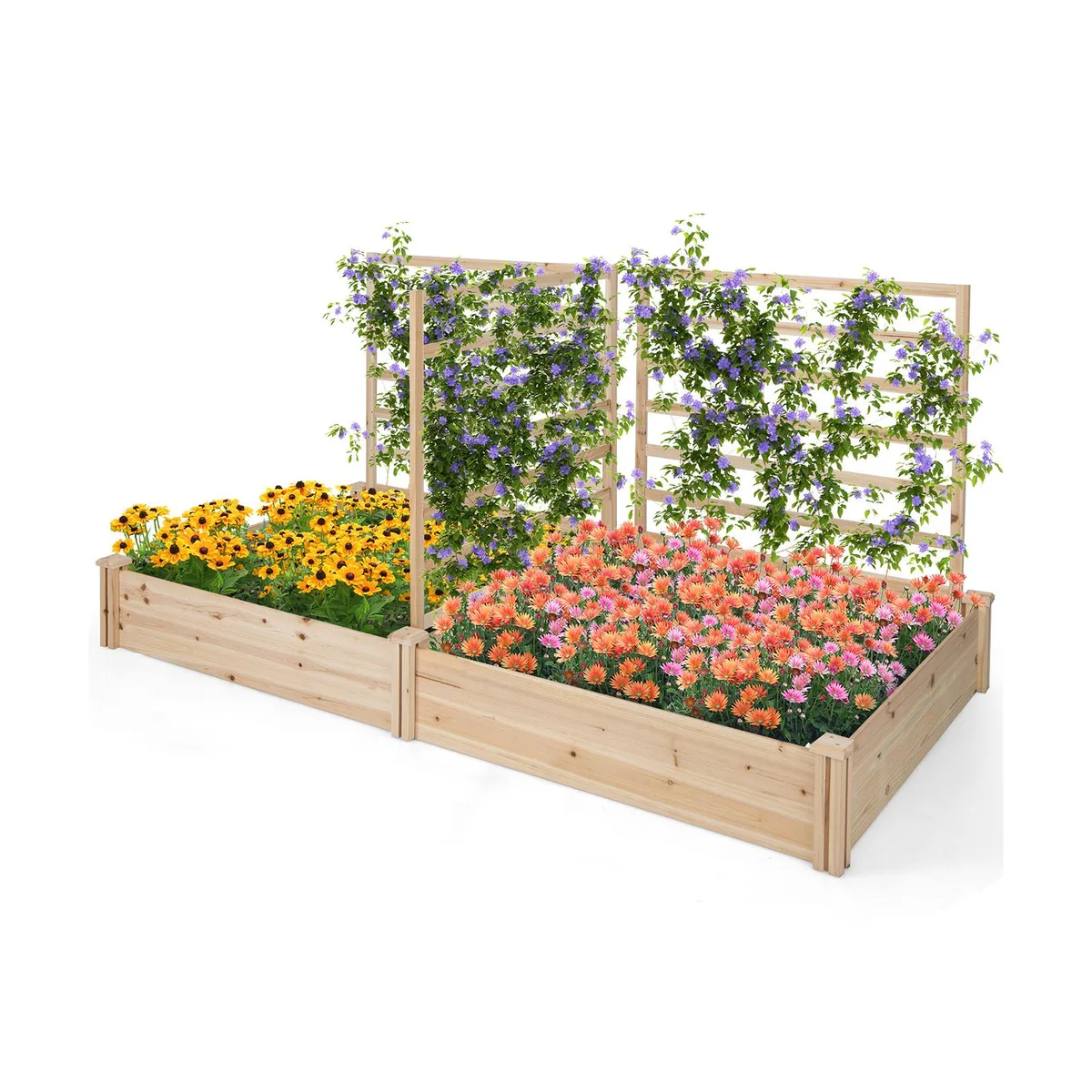 SlickBlue SlickBlue Raised Garden Bed 2 Boxes 3 Trellis 88x45x43 Natural Fir — product photo