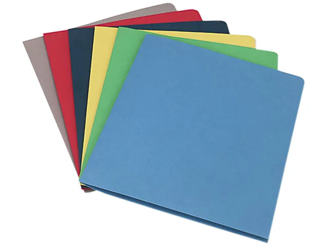 Box of 25 two-pocket portfolios in assorted colours with embossed leather-grain finish