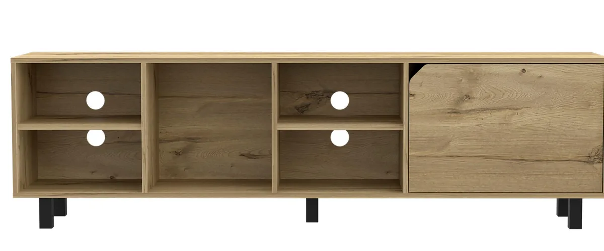 FM FURNITURE FM FURNITURE Native TV Stand 70" Oak Four Open Shelves Five Legs — product photo