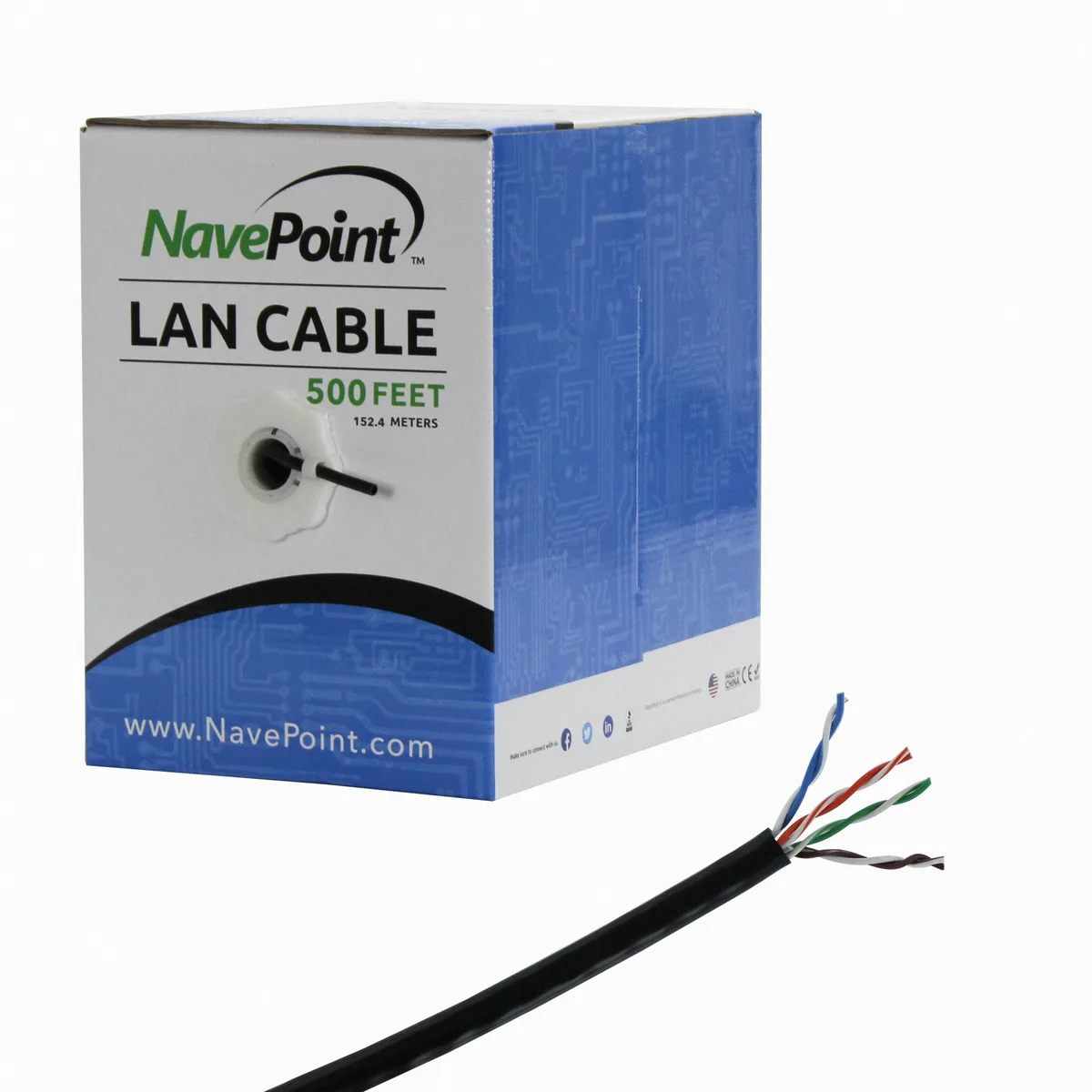 NavePoint NavePoint CAT5e UTP Bulk CCA Ethernet Network Cable Solid 24AWG 500FT Black — product photo