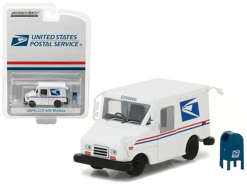 GREENLIGHT GREENLIGHT USPS Long Life Postal Mail Delivery Vehicle (LLV) with Mailbox Accessory 1/64 Diecast — product photo