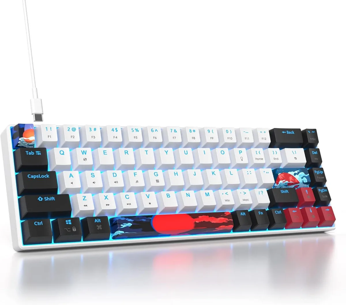 usbroway usbroway 68-Key 60% Mechanical Gaming Keyboard Red Switch 18 LED Modes Black-White — product photo