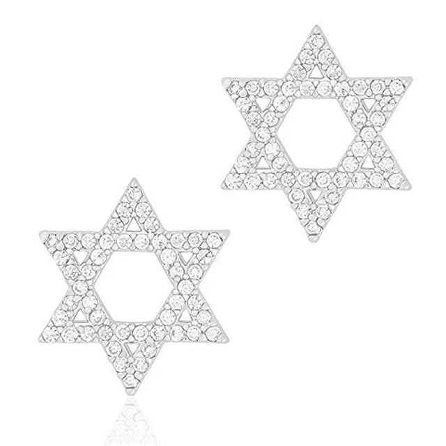 ORROUS &amp; CO ORROUS &amp; CO 18K White Gold Plated Cubic Zirconia Hexagram Stud Earrings 16 Stone 13.99mm — product photo