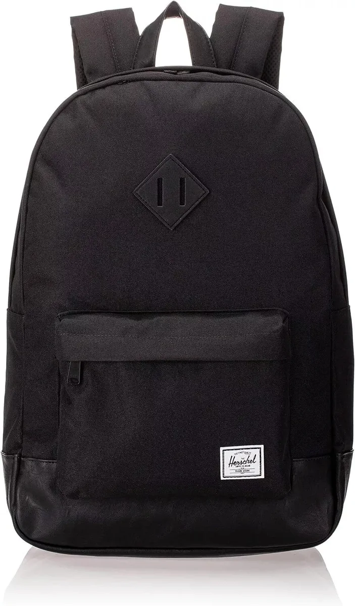 Black Herschel Heritage backpack with diamond accent, 21.5L capacity, 15 inch laptop sleeve