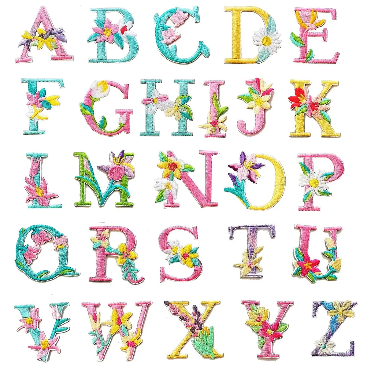  MISDONR Art Deco 2 Sets 52pcs Flower Letter Iron-On Patches Cotton — product photo