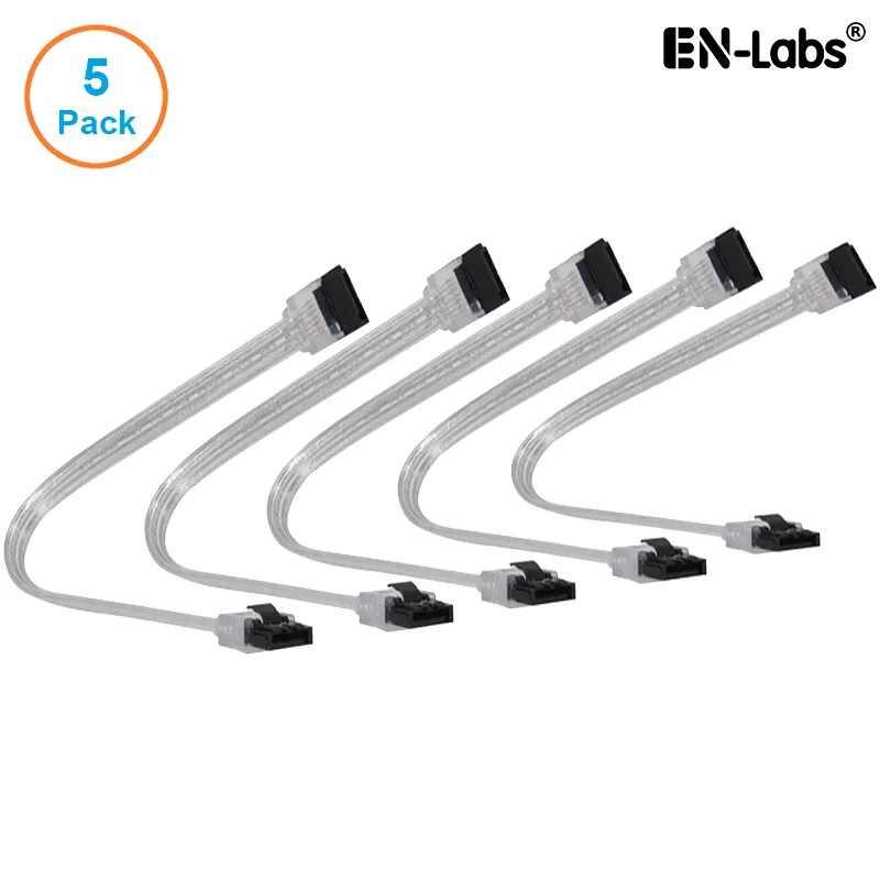 EN-Labs EN-Labs 5PKSATAIII25CMCL 5-pack SATA 3.0 6Gbps cable 10in clear locking latch — product photo