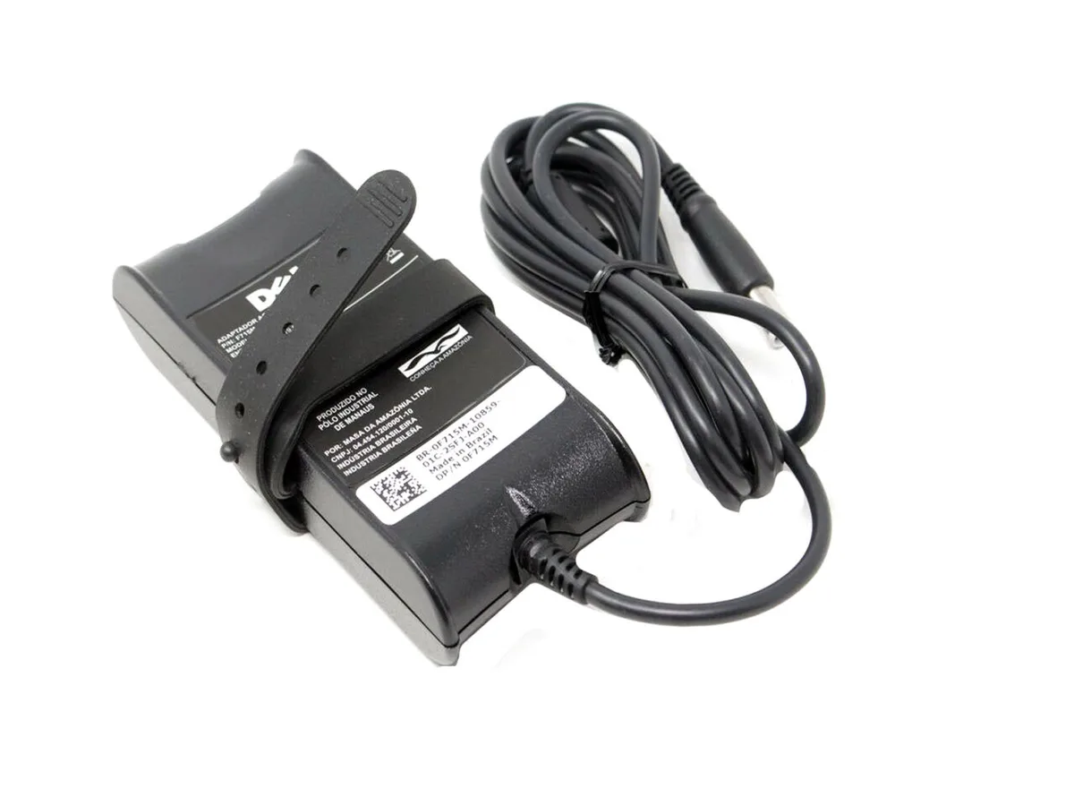 Black rectangular Dell AC adapter brick with barrel connector