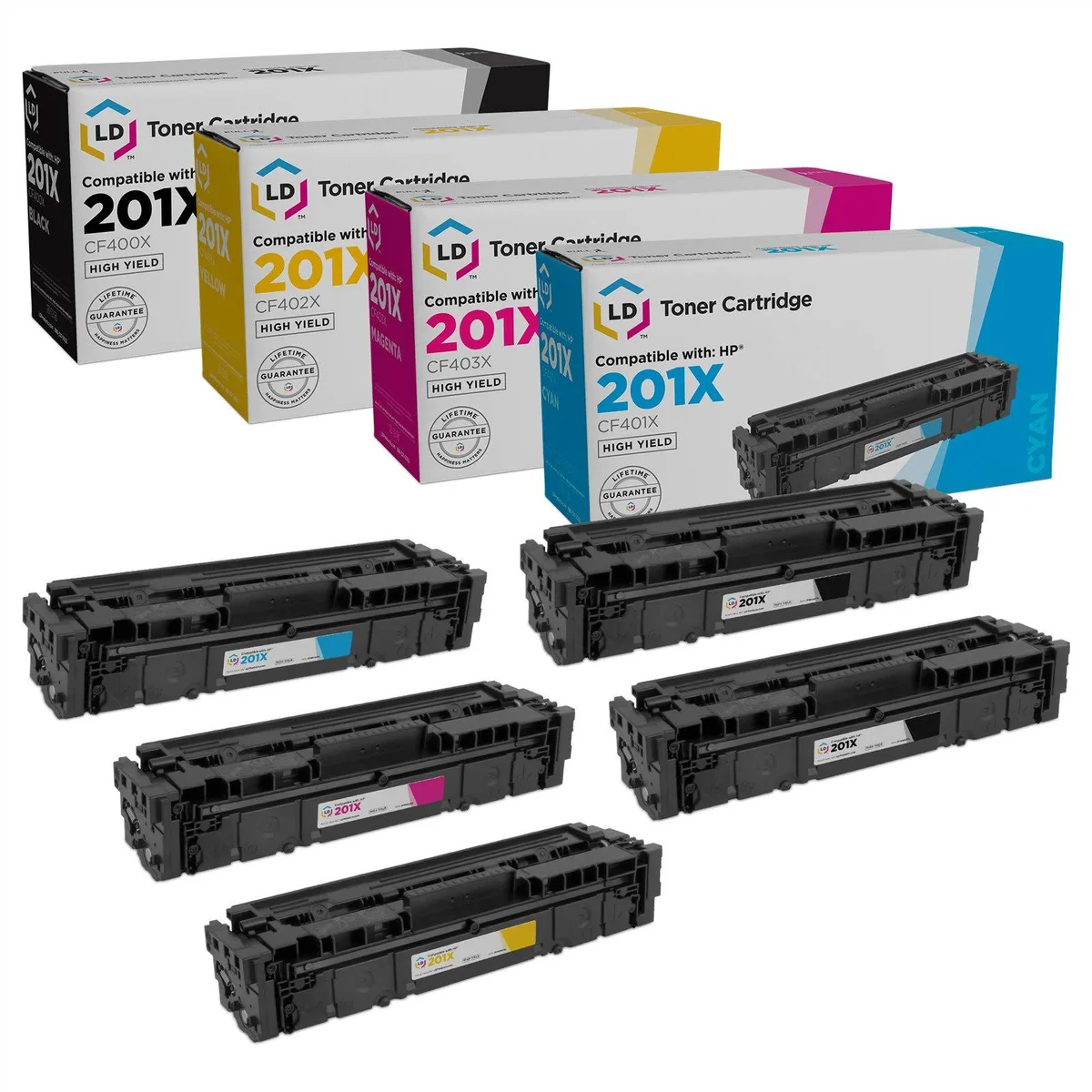 LD Products LD Products Compatible Toner Cartridge HP 201X High Yield 5-Pack (2 Black, 1 Cyan, 1 Magenta, 1 Yellow) — product photo