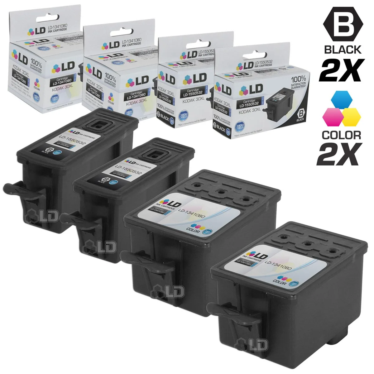 LD Products LD Products Kodak 30XL 4-Pack Ink Cartridges 2 Black 2 Color — product photo