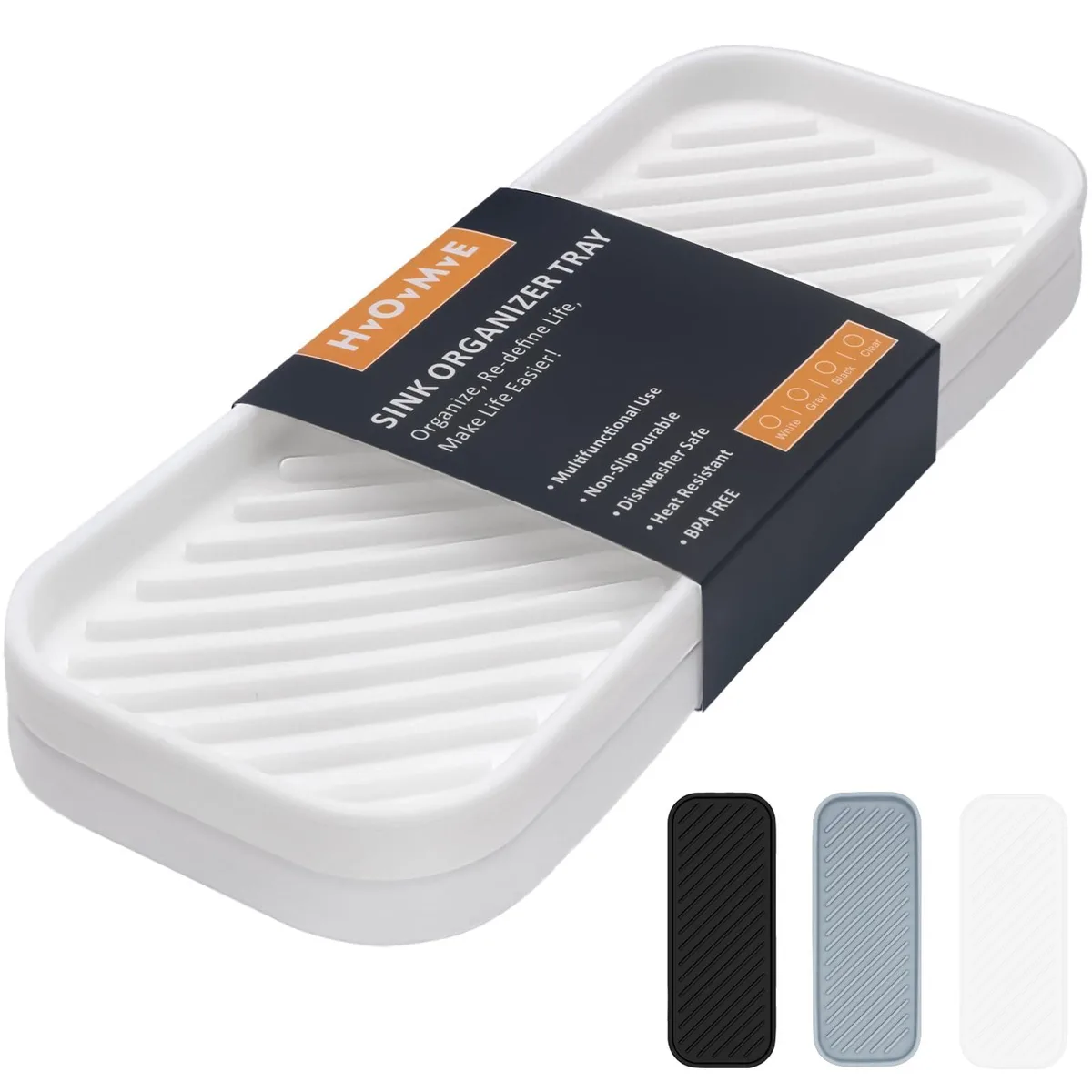 Two white rectangular silicone trays with raised ridges and edges, 9 by 3.5 inches