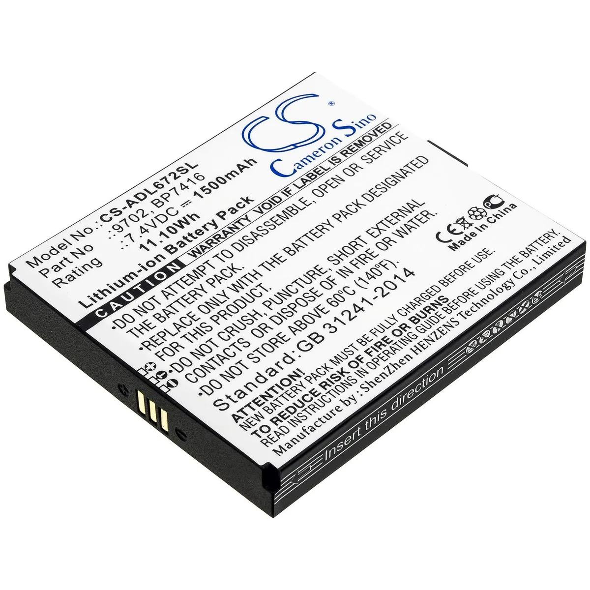  Cameron Sino 1500mAh 7.4V Li-ion Battery for Additel 672 ADT 672 PN 9702 BP7416 — product photo
