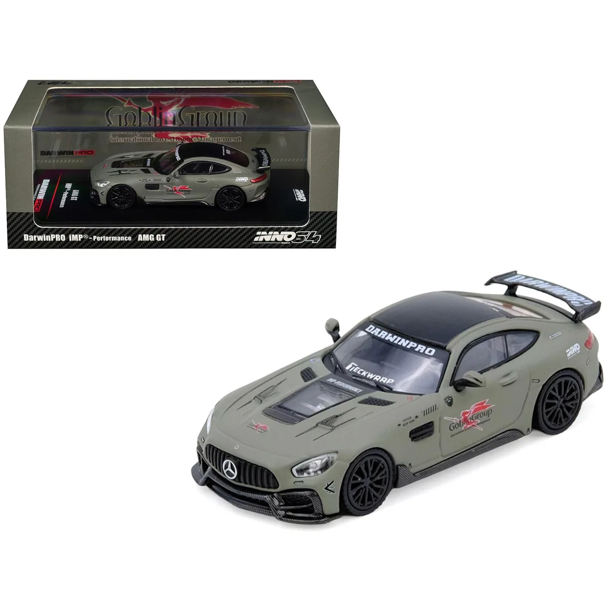 Inno Models Inno Models DarwinPRO iMP-Performance AMG GT "Goblin Group" Matt Green Black Top 1/64 Diecast Car — product photo