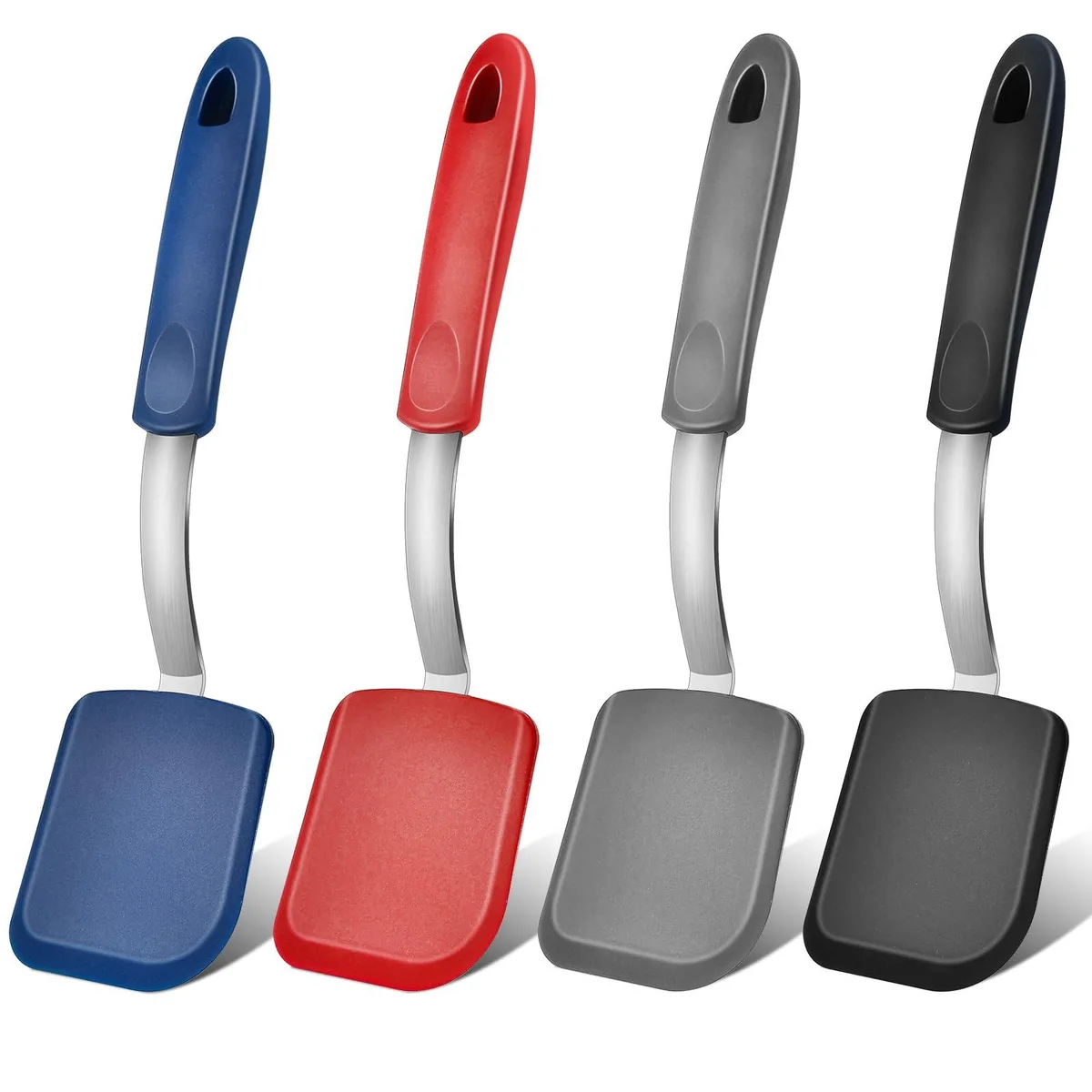 Four coloured silicone spatulas, each 9.65 in long with thin flexible heads