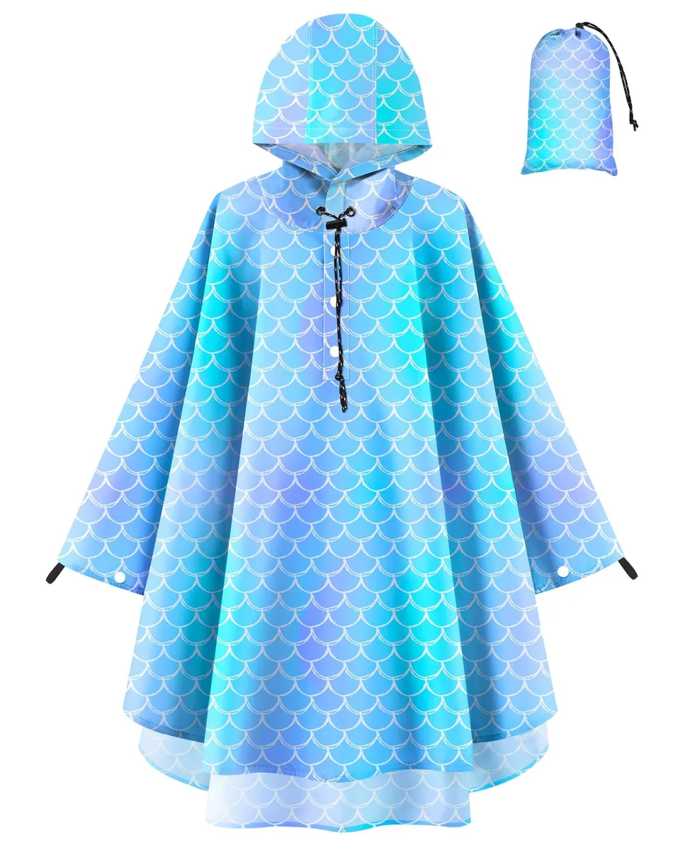 OlyPegic Kids Poncho Blue Mermaid Scale Size 6 70 cm — product photo