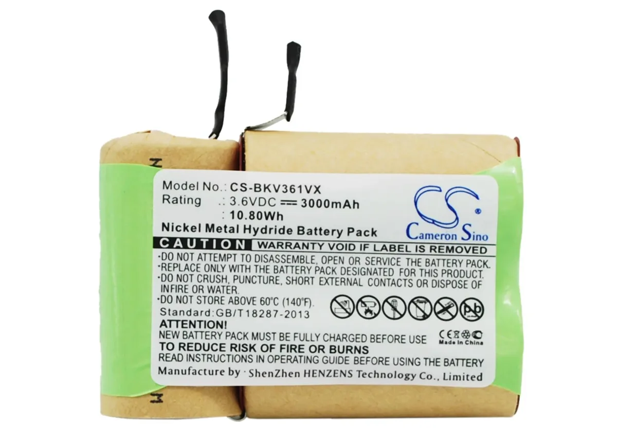 Rectangular black replacement battery pack with label visible