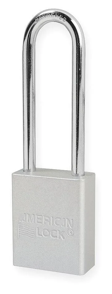 Silver anodized aluminium padlock with extended boron alloy shackle