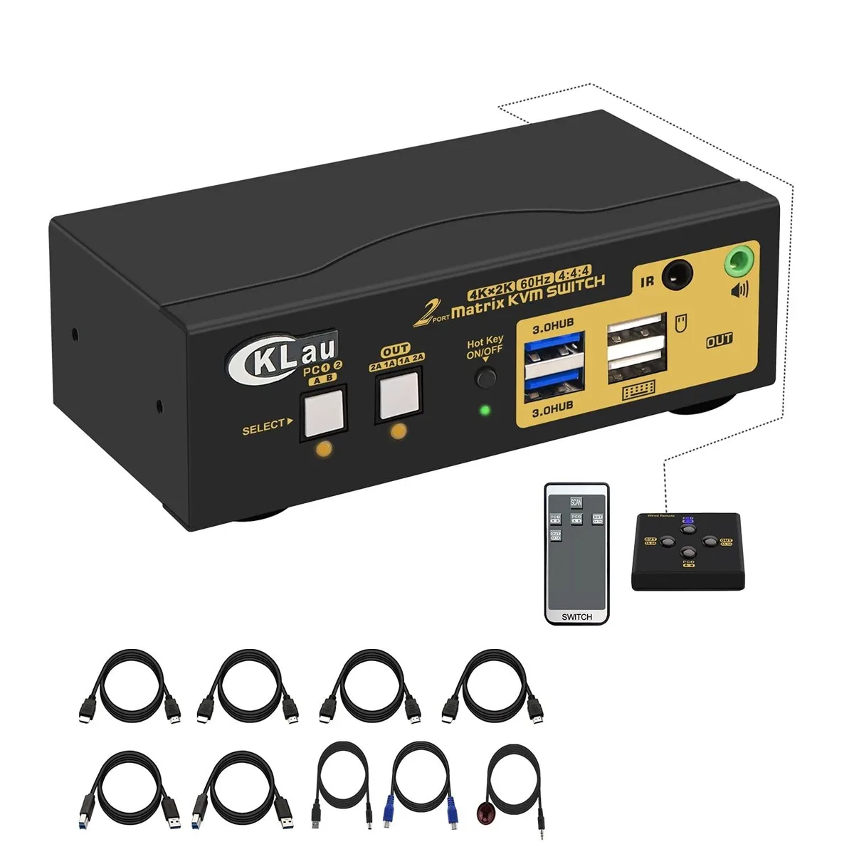 CKLau CKLau 2 Port USB 3.0 Matrix HDMI KVM Switch Dual Monitor 4K60Hz — product photo