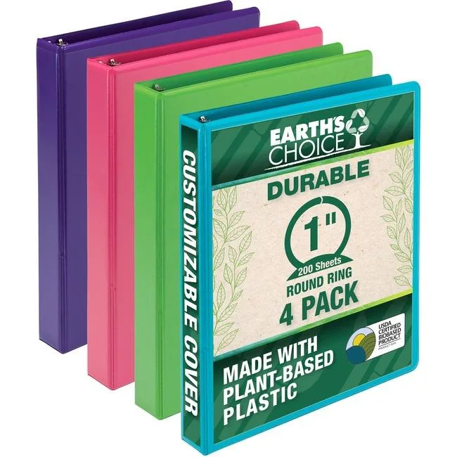 Samsill Samsill MP48639 Earth's Choice 3-Ring Binder 4 Pack 1-Inch 200 Sheets Assorted — product photo