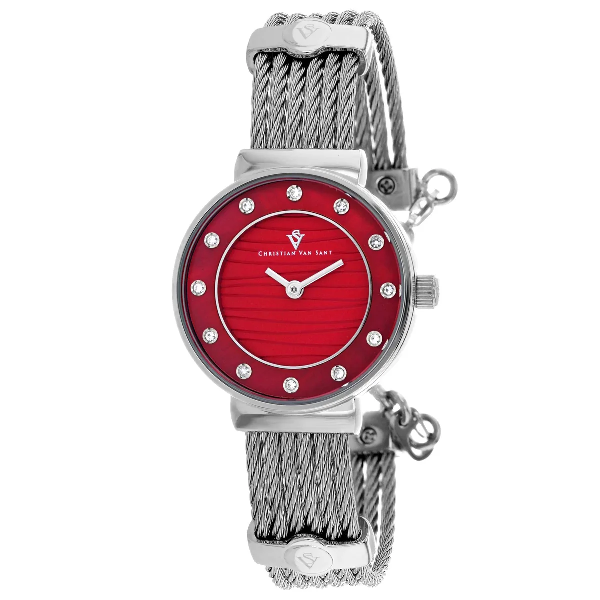 Stainless steel watch with red dial and metal bracelet