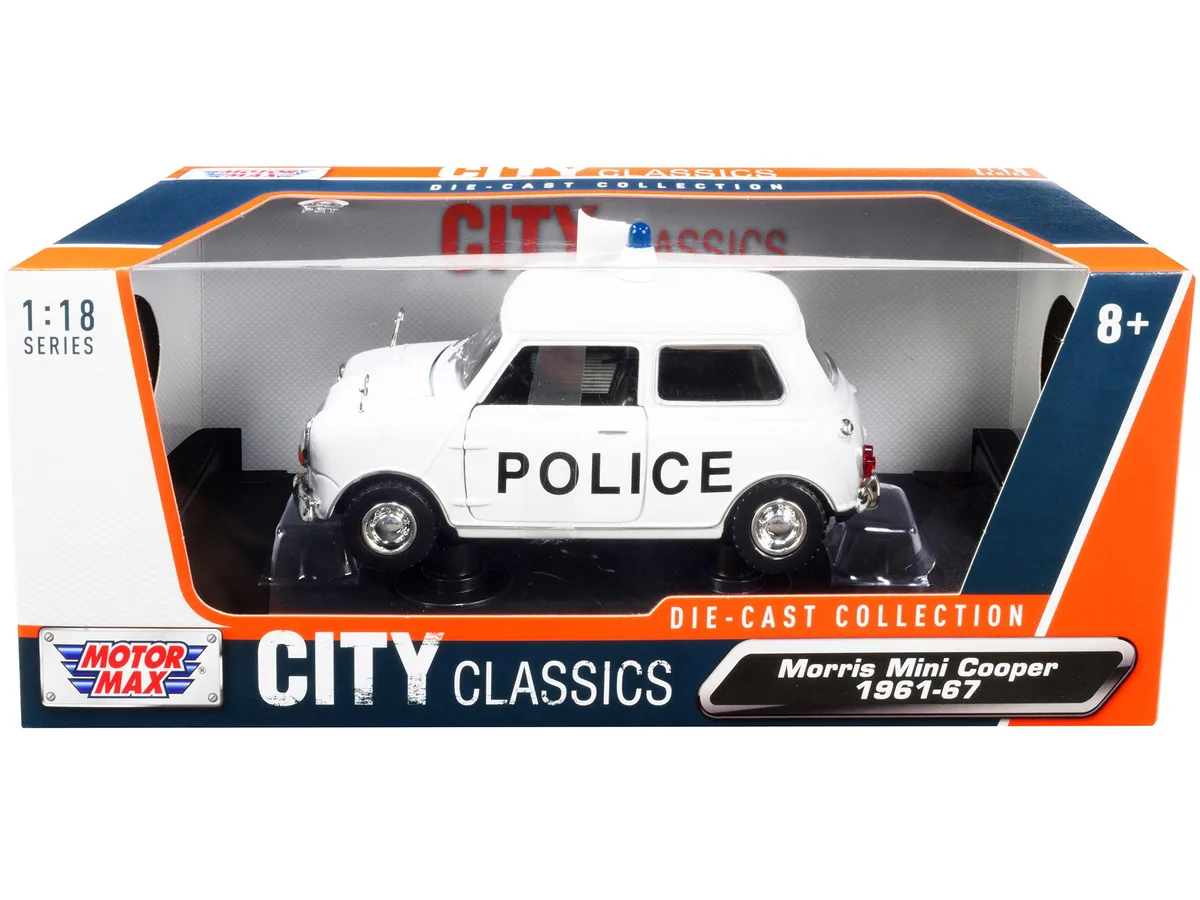 MOTORMAX MOTORMAX 1961-1967 Morris Mini Cooper RHD Police White City Classics 1/18 Diecast Hobby Collectible — product photo