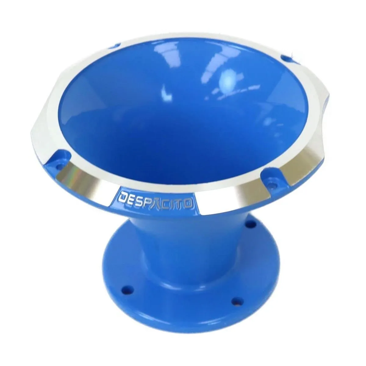 Circular blue aluminum horn flare with 2-inch throat, bolt-on design