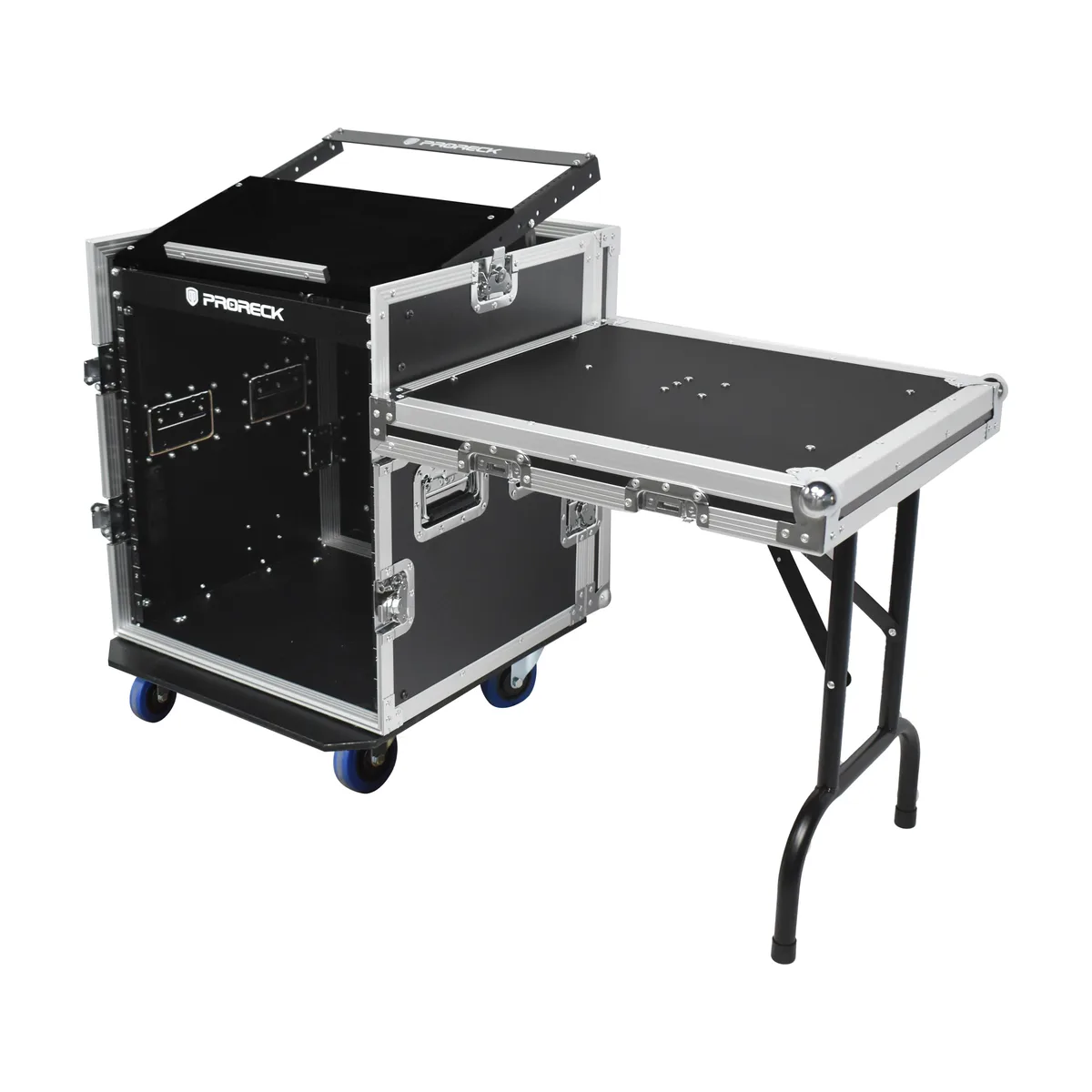 PRORECK PRORECK 12U Rack Case With Slant Mixer Top, Side Table, Casters, 20'' Depth — product photo