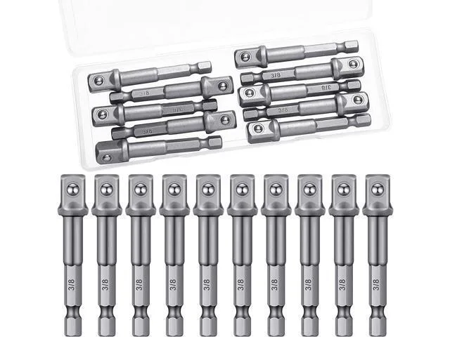 LORDWORLD LORDWORLD Impact Socket Adapter 10 pcs 3/8" Square 1/4" Hex 6.5 cm Silver — product photo