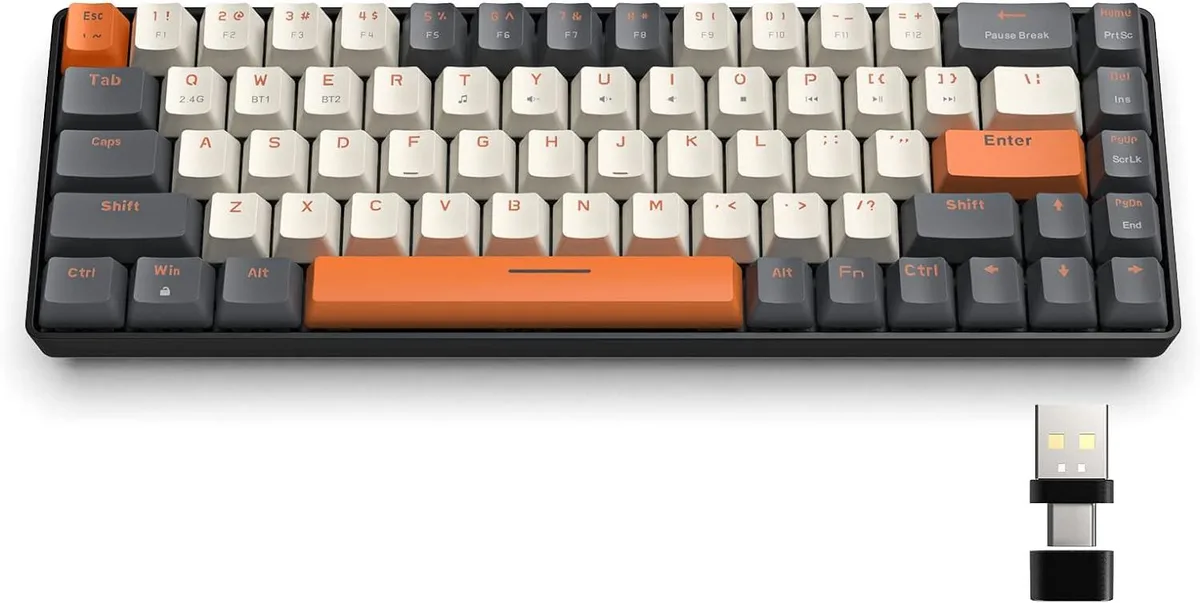 TUKO TUKO 68-key wireless mechanical gaming keyboard, Bluetooth 5.0/2.4GHz, hot-swappable linear red switches — product photo