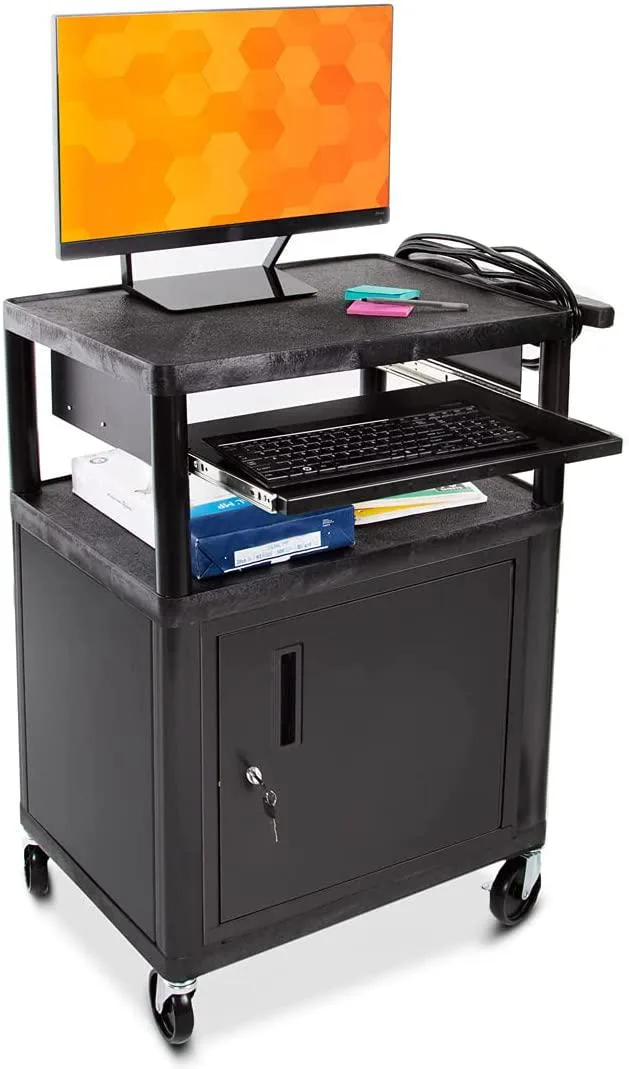 Thinkstar Thinkstar Line Leader Plastic AV Cart 34 Inch with Locking Cabinet and Keyboard Tray — product photo