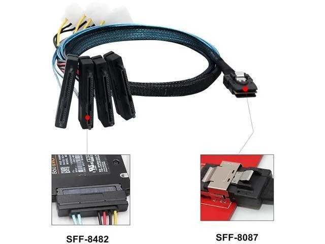 Fervit Fervit Mini SAS SFF8087 to 4x 29Pin SFF8482 SATA Power Cable 1M 3.3FT — product photo