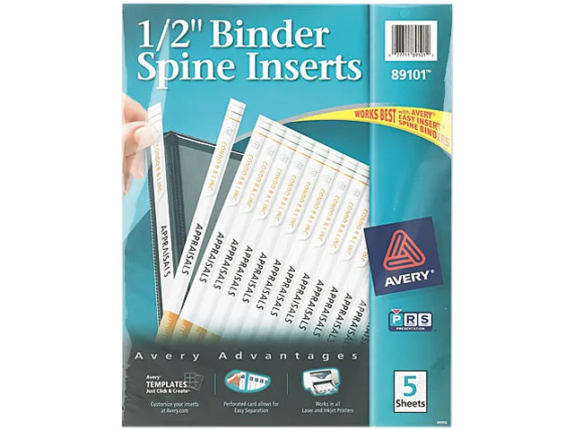 White microperforated cardstock sheets with 16 spine inserts each