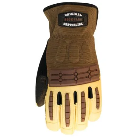 Pair of 3XL goatskin leather work gloves with TPR knuckle shields and spandex back