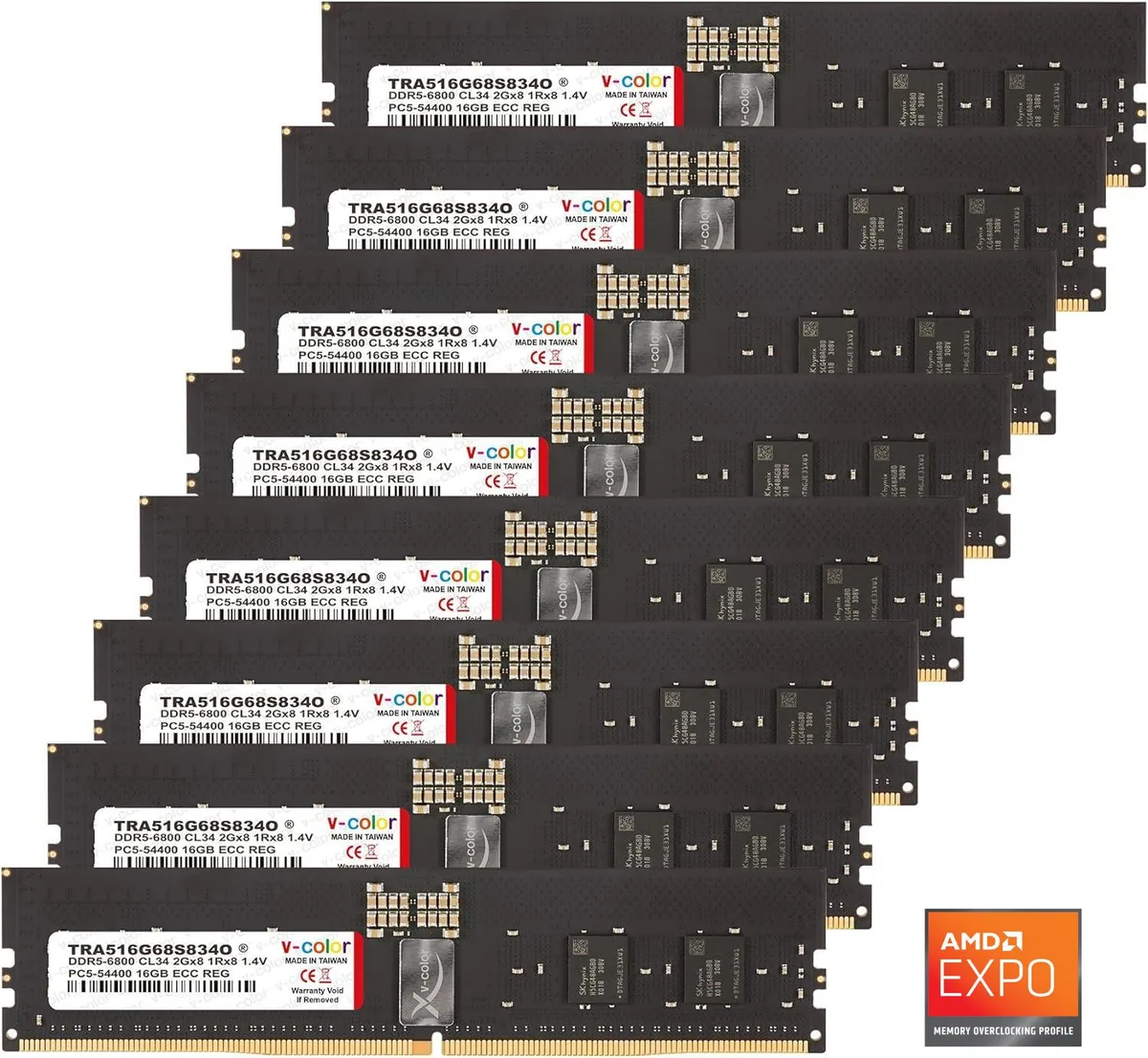 V-color V-color WRX90 OC R-DIMM 128GB (16GBx8) DDR5 6800 CL34 1.4V memory upgrade — product photo