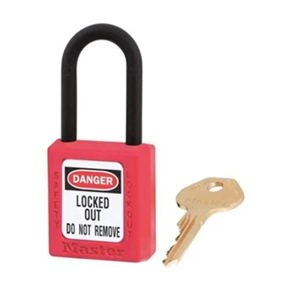 Red thermoplastic dielectric padlock with plastic shackle keyed alike pack of 12