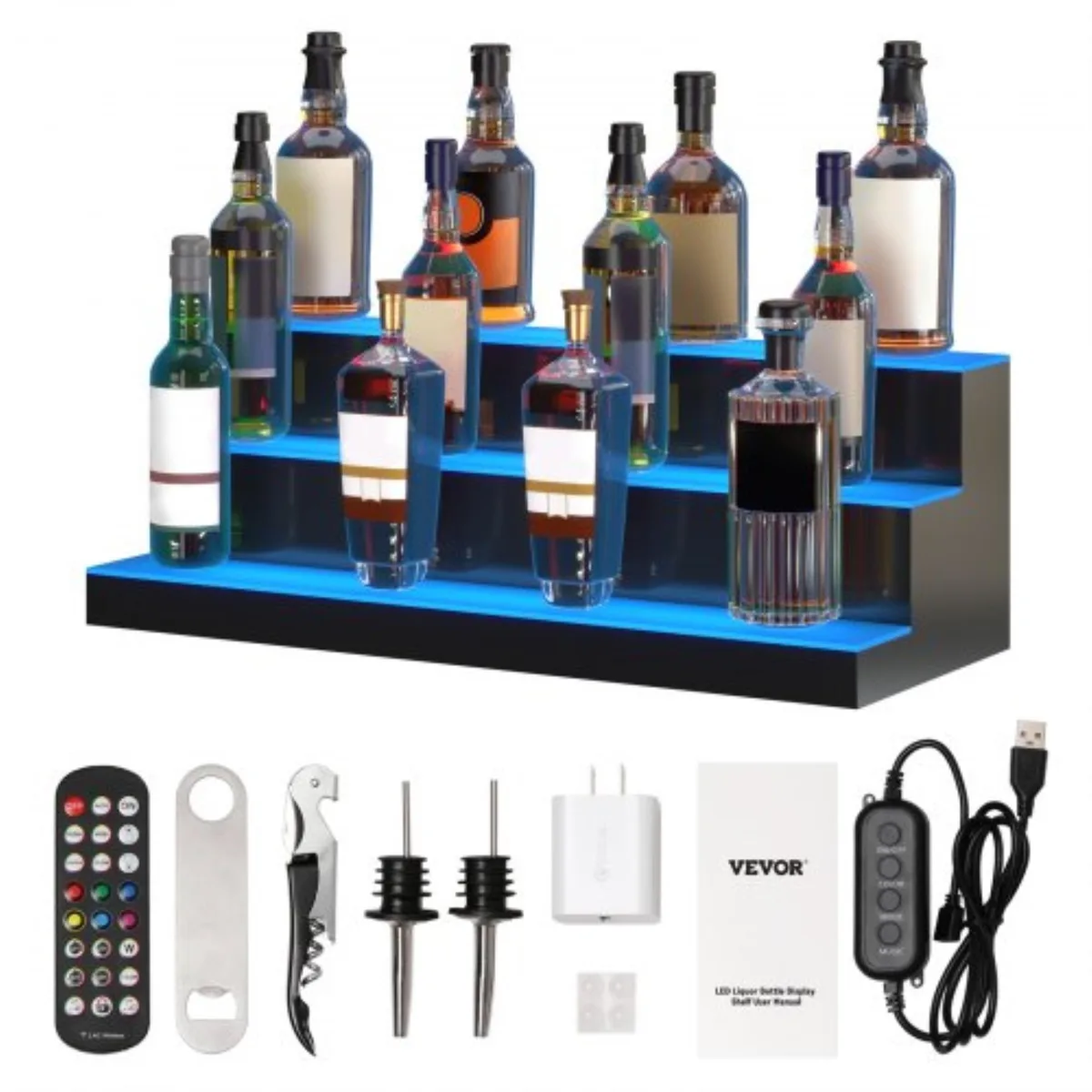 VEVOR VEVOR LED Liquor Bottle Display 3 Tier 30 Inch Acrylic RF App Control — product photo