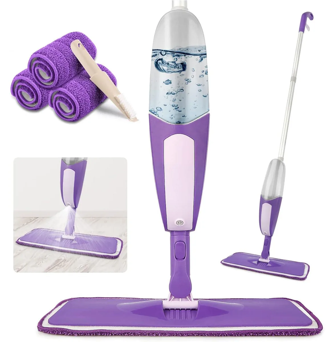  SEVENMAX Spray Mop 550ml Refillable Bottle 3 Washable Pads 125cm — product photo