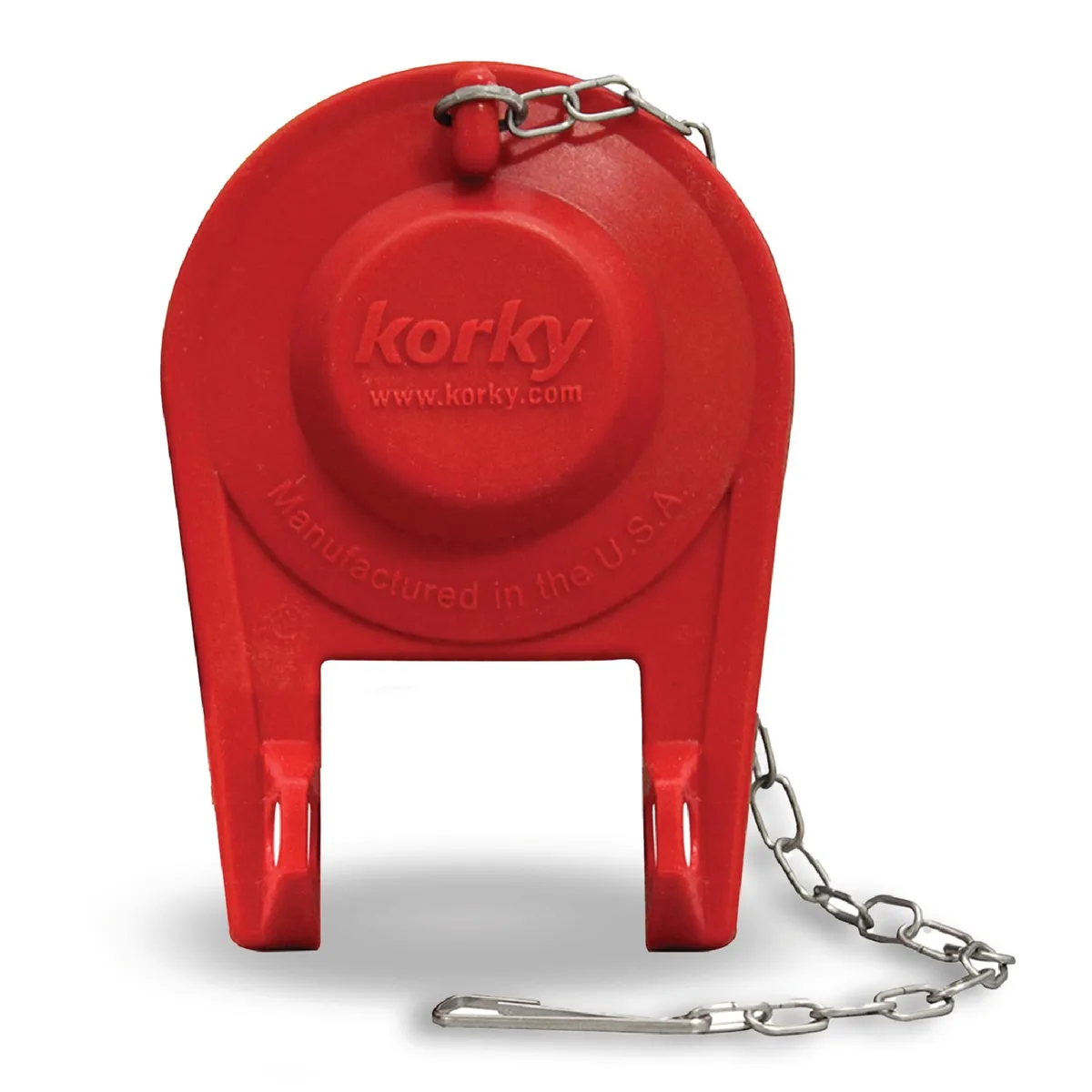 Red rubber toilet flapper, universal 2-inch fit, made in USA