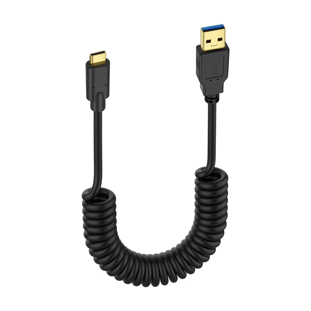 BUCIER BUCIER USB-C Coiled Cable 5Gbps Retractable 90° USB 3.0 to USB-C M-L — product photo