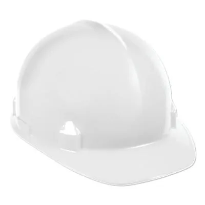 White front-brim hard hat with ratchet 4-point suspension
